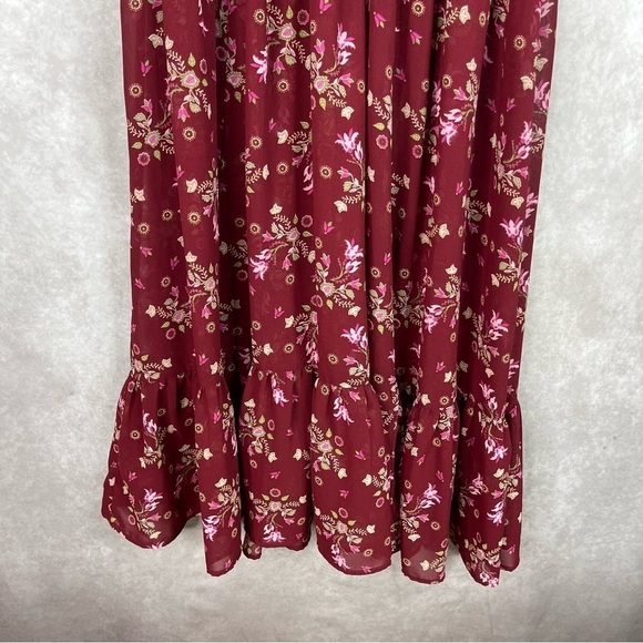 eShakti Floral Print Ruffle Georgette Dress In Maroon Women's Size XL-16 - Picture 4 of 8